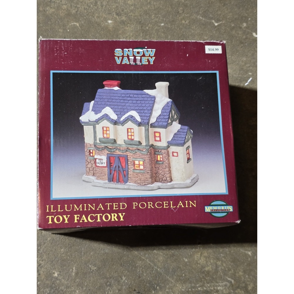 Vintage snow valley illuminated porcelain Toy Factory Christmas decor w/box